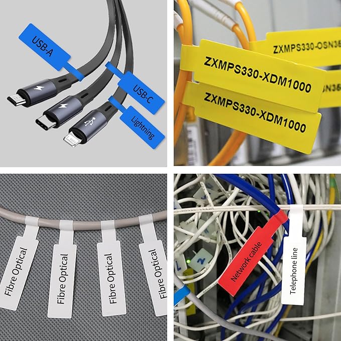 100 Pcs Cable Labels - Waterproof Wire Cord Labels, Tear Resistant Wire Label, Self Adhesive Cord Organizing Label, for Cable Management, Compatible with PUQU AQ20 Label Makers(White) 25x78mm