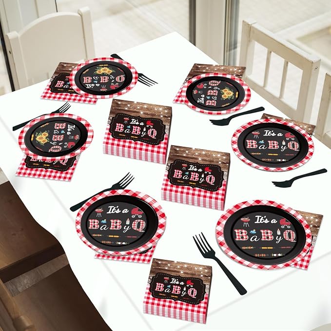 200pcs BBQ Baby Shower Plates Napkins Baby Q Paper Tableware Set It's A BabyQ - Image 7