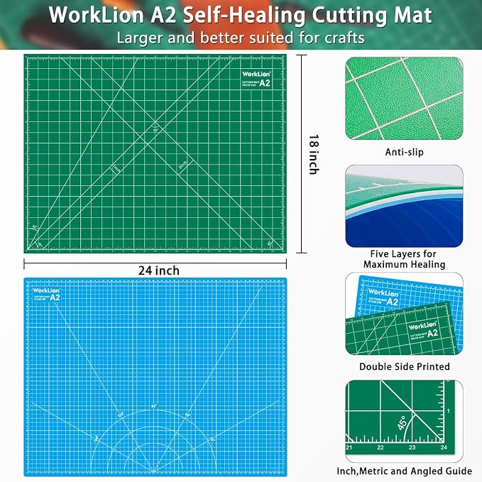 WORKLION 18'' x 24'' Large Self Healing PVC Cutting Mat, Double Sided, Gridded - Image 5