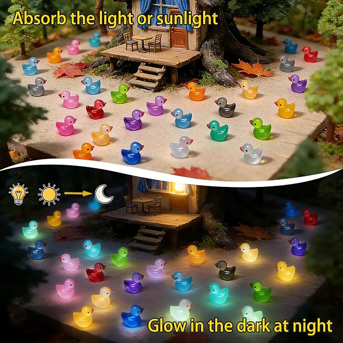 200pcs Luminous Mini Resin Ducks, Small Plastic Miniature Ducks Tiny Animals - Image 3