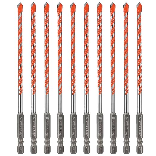 Concrete Carbide Drill Bits Hex Shank Masonry Cement Tile Drill Bit Set for Glass/Brick/Plastic/Cement/Tile 1/4" (10PCS)