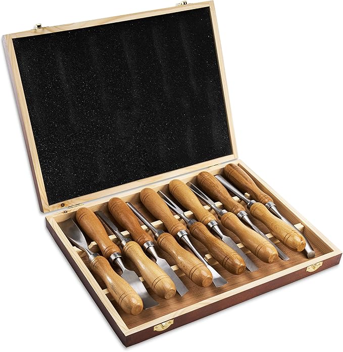 Wood Chisel Sets - 12 Pcs Wood Chisels for Woodworking with Solid Wood Handle, 60CR-V Sharp Blades, Tight Connection, Ideal for Soft and Hard Laminated Wood Projects