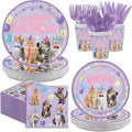 168 Pcs Purple Cat Birthday Party Decorations, Serves 24 | Cat Themed Birthday by Greencian