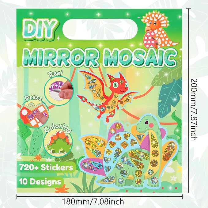 JULEASEL DIY Mirror Mosaic Dinosaur Craft Kit | Stickers Gift - Image 7