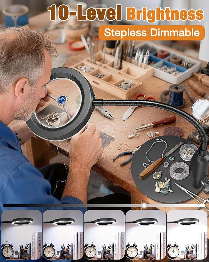 30X 10X Magnifying Glass with Light and Stand, 5 Color Modes Stepless Dimmable - Image 4