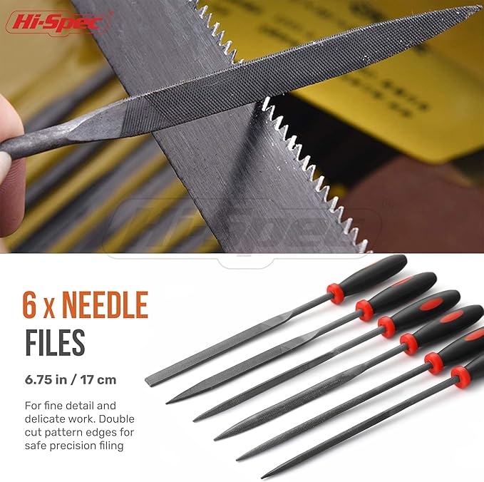 Hi-Spec 6pc Metal Small Needle Hand File Tool Set Kit. Fine Micro Steel Files. Flat, Half, Round & Triangle for Crafts, Metal & Wood Work.