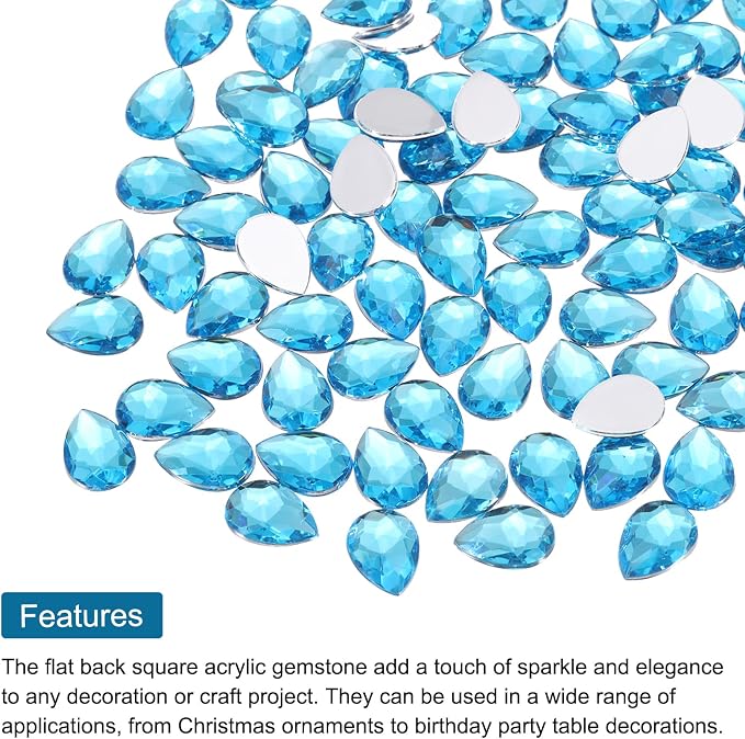 MECCANIXITY 50PCS Flat Back Acrylic Teardrop Gems 10x14mm Artificial Rhinestones - Image 4