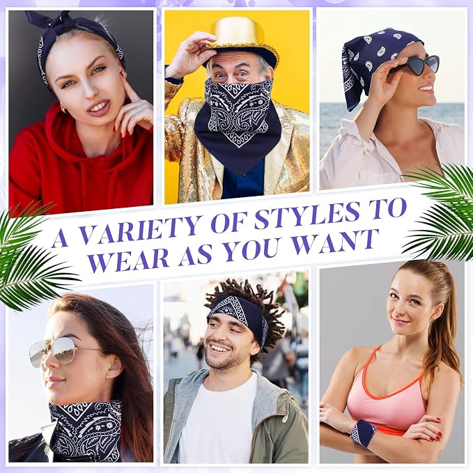 100 Pack Bandanas Unisex Paisley Bandanas Bulk Multi Purpose Cowboy Head Wrap - Image 5