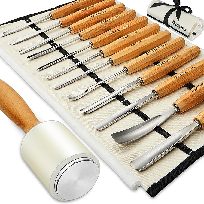 Wood Carving Kit, Sharp Cr-V 60 Steel Blades, Wood Chisel Sets by Nakyma
