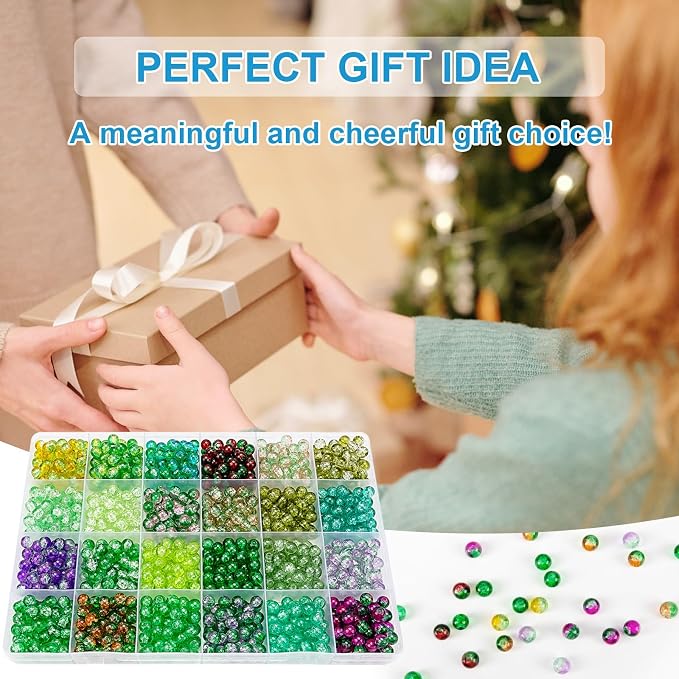 XSEINO About 1200pcs 6mm Crack Glass Beads Bracelet Making Kit, 24 Style Crack - Image 7