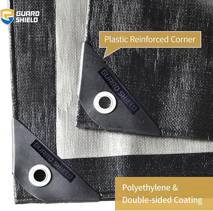 GUARD SHIELD Super Heavy Duty Black/Silver Ploy Tarp Cover 20x20 Feet Waterproof Tarps 16mil Thick UV and Tear Resistant Tarpualin