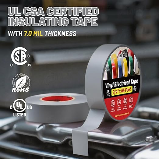 RED WOLF 10 Pack Gray Electrical Tape 3/4 Inch x 66 Ft Industrial Grade UL/CSA Listed 7 Mil Thick Flame Retardant High Temp Waterproof Electrical PVC Tape Electric Super Vinyl Rated 600V