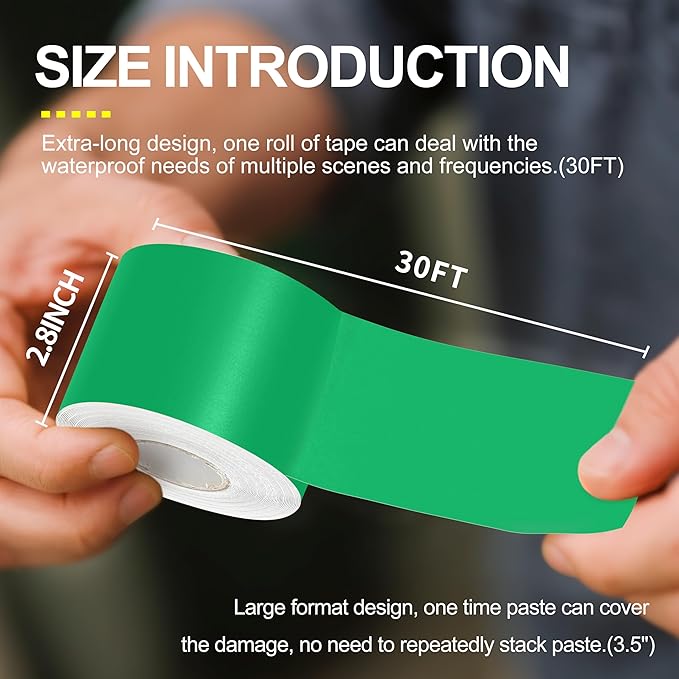 Waterproof Repair Tape for Fabric,RV Awning,Boat Covers,Tents,Tarp,Heavy Duty Outdoor Repair Patch - 2.8IN x 30FT（Green）