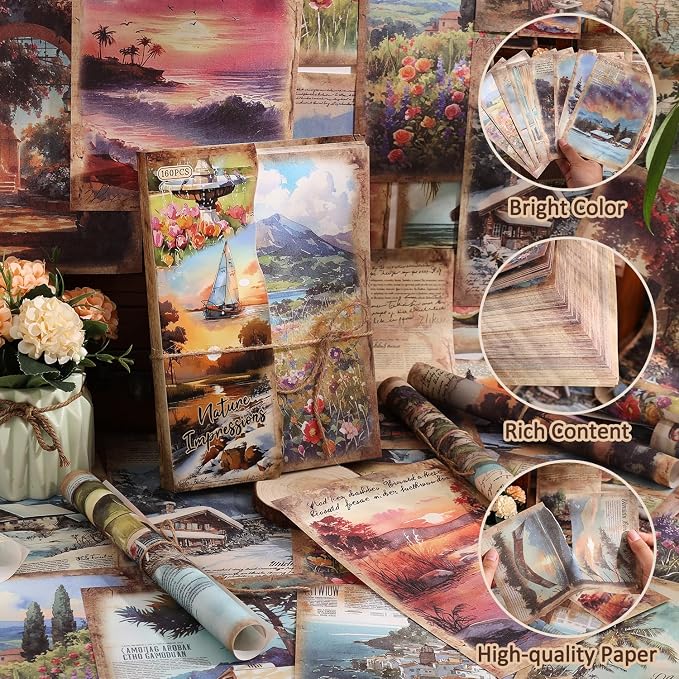 160 Sheets Vintage Scrapbook Paper Set - Image 2
