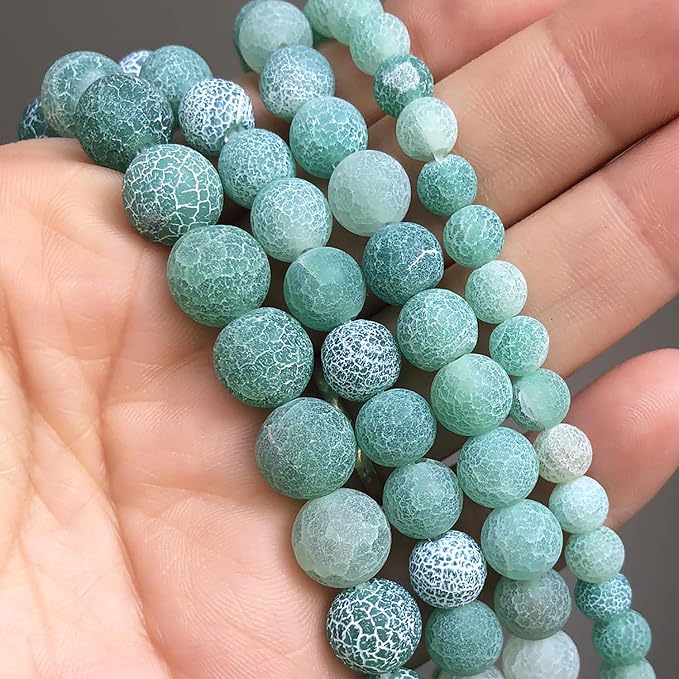 48pcs Natural Matte Green Oxidized Gemstone Beads，8mm Frosted Round Loose Stone - Image 3