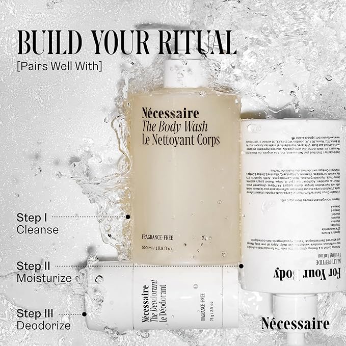 Nécessaire The Body Wash Fragrance-Free. Natural Body Wash for Women + Men. Barrier Cleanse. Multi-Ceramide Gel Cleanser, 16.9 Fl Oz.