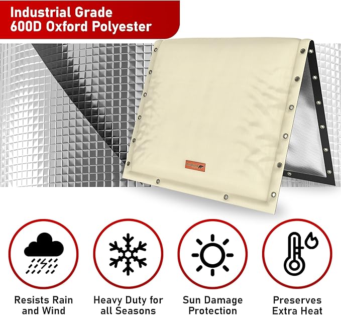 Redford Supply Co. Cold Snap (5°F) Backflow Preventer Insulation Cover, 3-Way Custom, 30"W x 24"H, Pipe Insulation, Water Sprinkler Covers for Outside, Sprinkler Backflow Cover for Winter (Beige)