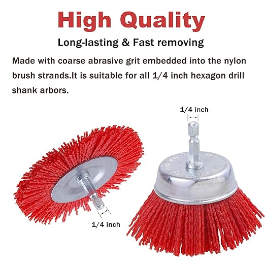 Rocaris 10 Pack Nylon Filament Abrasive Wire Brush Wheel & Cup Brush Set with 1/4 Inch Hex Shank, for Removal of Rust/Corrosion/Paint