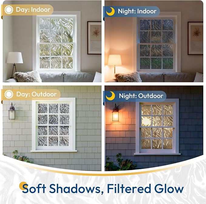 rabbitgoo Frosted Glass Window Privacy Film, Wave Pattern, 17.5" x 157.4" | - Image 3