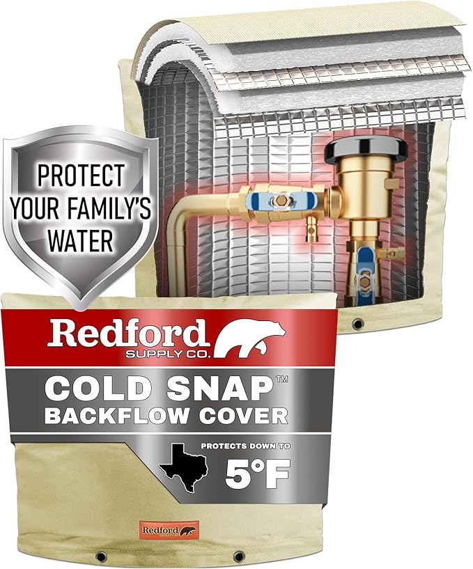 Redford Supply Co. Cold Snap (5°F) Backflow Preventer Insulation Cover, 36"W x 24"H, Pipe Insulation, Water Sprinkler Covers for Outside, Sprinkler Backflow Cover for Winter, Well Pump Bag (Beige)