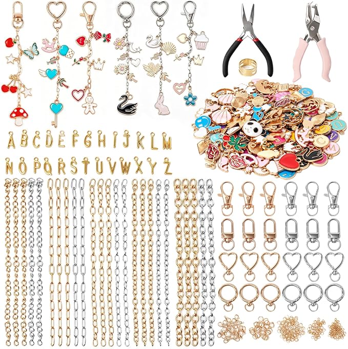 Pjordo 410Pcs Charm Lip Gloss Keychain Making Kit, DIY Keychain Kit Include 152 by Pjordo