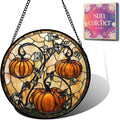 Orange Pumpkin Acrylic Suncatcher Faux Stained Glass Window Hanging 6.3" | by Unknown