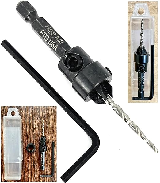 FTG USA Adjustable Wood Countersink Drill Bit #4 (7/64") with Tapered Drill Bit for Woodworking