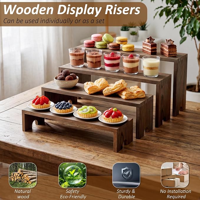 2 Set Wooden Cupcake Stand for Decor, 4 Tiered Stackable Display Risers - Image 2