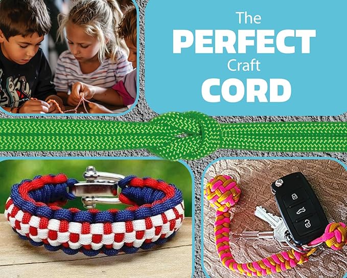BORED? PARACORD! 550 lb Paracord - Ideal for Crafting, Camping, DIY Projects, Active & Military Outdoors - Strong Survival Rope - Tactical Parachute Cord Type III - Kelly Green 100 Feet