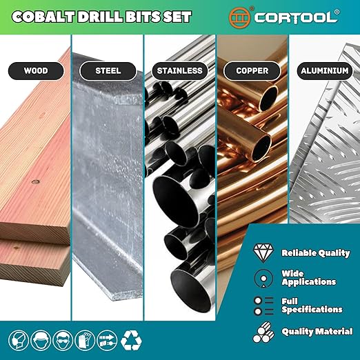 5/16 inch Cobalt Drill Bits (12Pcs), M35 HSS Metal Jobber Length Twist Drill Bit Set for Hard Metal, Stainless Steel, Iron, Copper, Aluminium, Brass, Plastic & Wood