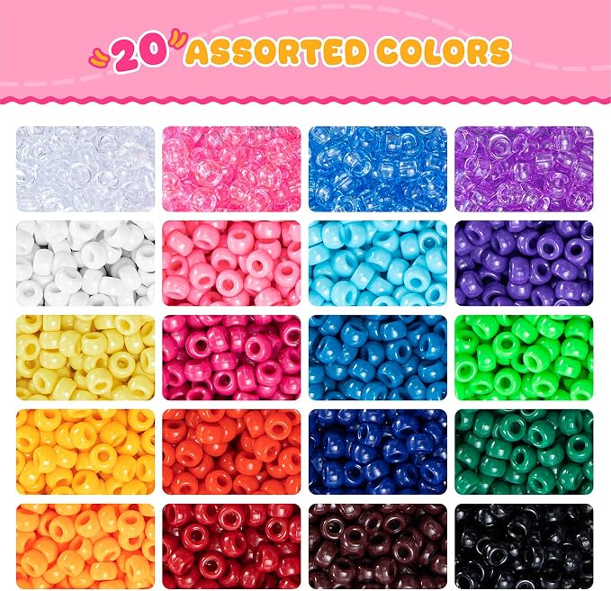 Simetufy 7200Pcs Pony Beads Bulk, 20 Assorted Colors 6x9MM Kandi Beads Kit - Image 4