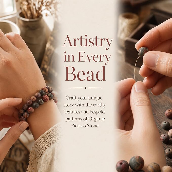 60pcs Natural Matte Picasso Jasper Gemstone Beads，6mm Frosted Round Loose Stone - Image 5