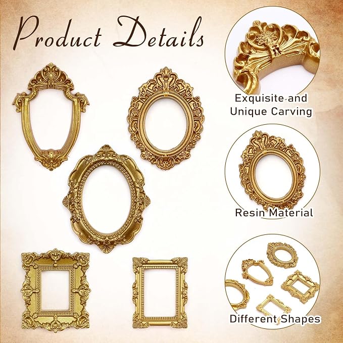 15 PCS Mini Vintage Frames, Tiny Resin Antique Frames, Small Gold picture photo - Image 3