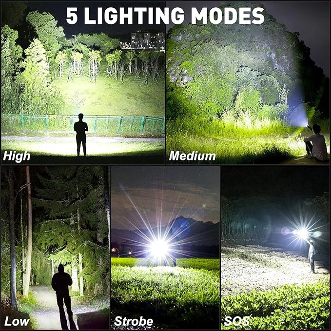 Flashlights High Lumens Rechargeable 2 Pack, Super Bright 99000 Lumens Led Flashlights with 5 Light Modes, Powerful Handheld Flash Light for Home Camping Eɱergencies, IPX6 Waterproof