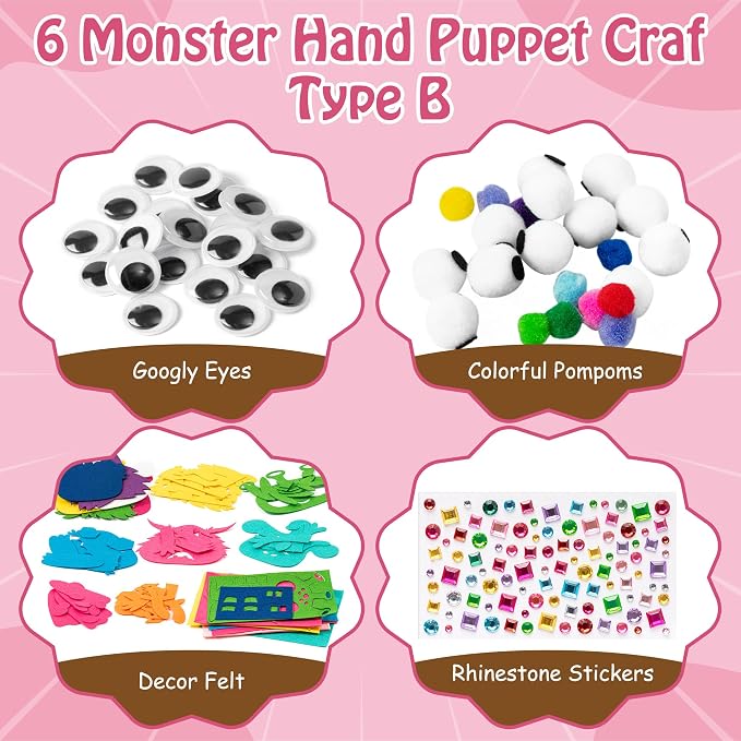 WATINC 6Pcs Hand Puppet Making Kit, Art Craft Felt Sock Puppet Toys, Creative - Image 2