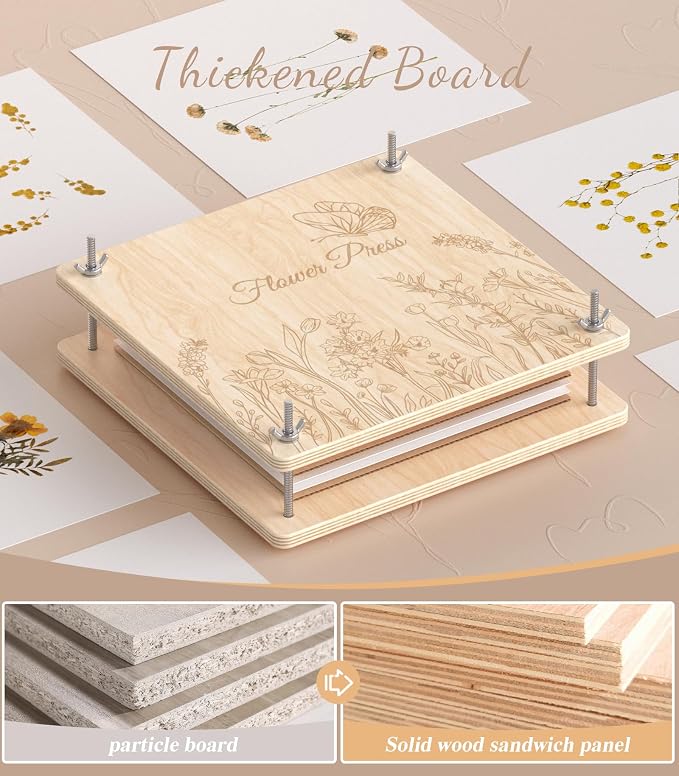 Wakhow Flower Press Kit – 11" x 11" Large Wooden Flower Presser - Image 4