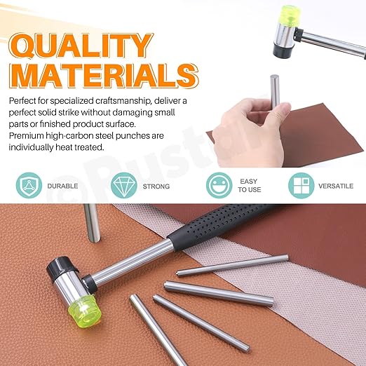 6Pcs 5 Sizes Roll Pin Punch Set with Double Faced Rubber Hammer Removing Repair Tools Steel Roll Pin Punches for Automotive Watch Bike Repairing