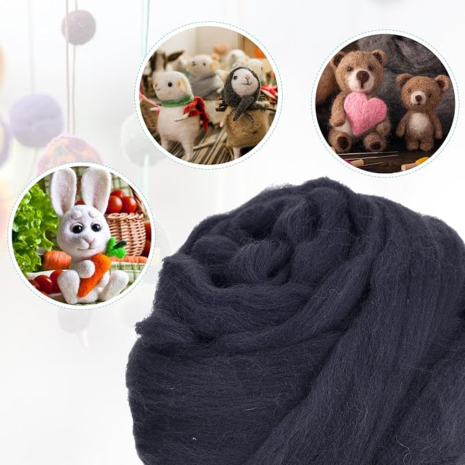 uxcell Needle Felting Wool, 3.5 Oz Nature Fibre Wool Yarn Roving - Image 4