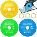 Lamoutor 3Pcs 4 Inch Glass Cutting Disc for Angle Grinder, Diamond Saw Blade, Tile Cutter Blade for Cutting Marble Glass Tile Jade Crystal（Green/Blue/Yellow）