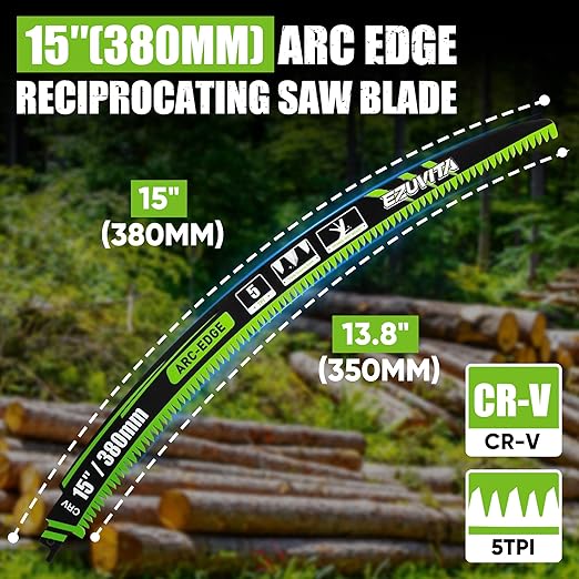 15-Inch Arc Curved Reciprocating Saw Blades Set with Storage Box – 5 Pieces, 5 TPI, CR-V Steel for Tree Trimming & Wood Pruning