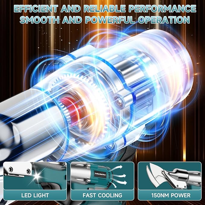Cordless Sheet Metal Cutter, Metal Cutting Shears with 2×4.0Ah Battery, 360° Pivoting Head Brushless Variable Speed Electric Metal Shears Tool for Cutting Stainless Steel & Iron & Cardboard