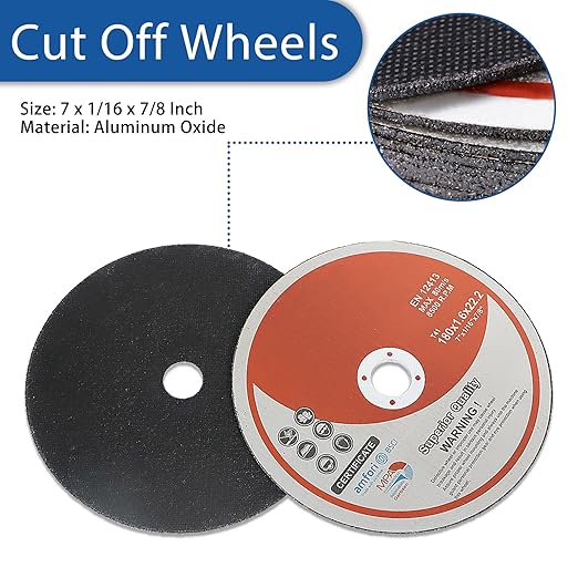 100 Pack 7 Inch Cut Off Wheels for Metal and Stainless Steel Cutting Discs for Angle Grinders 7 x 1/16 x 7/8 Inch