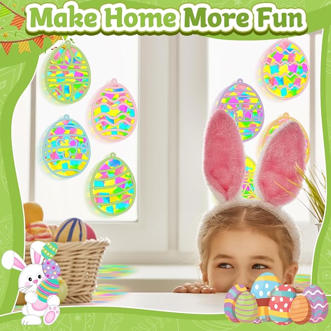32 Sets Easter Egg Suncatchers Craft Kit DIY Window Stained Glass Effect Easter - Image 4