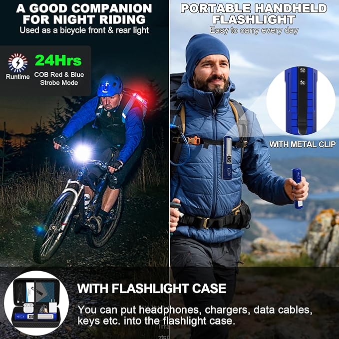 Rechargeable Flashlights High Lumens - Super Bright Small Pocket Magnetic Flashlight, 8 Modes LED Tactical Flash Light, Dual Button Powerful Flashlight for Camping (1, Klein Blue)