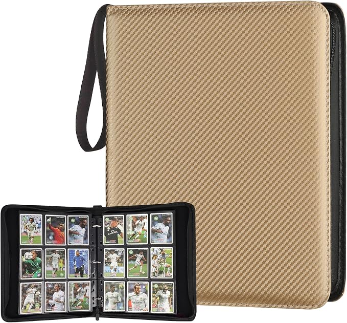 GERMUN 3 Ring 9 Pocket Zipper Card Binder, 720 Double Sided Standard PU Trading by GERMUN