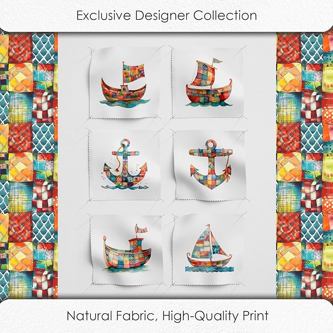 Patchwork Boat Cotton Fabric Panel – Six 10×10 inch Designs + Bonus 29.5×19.6 - Image 5