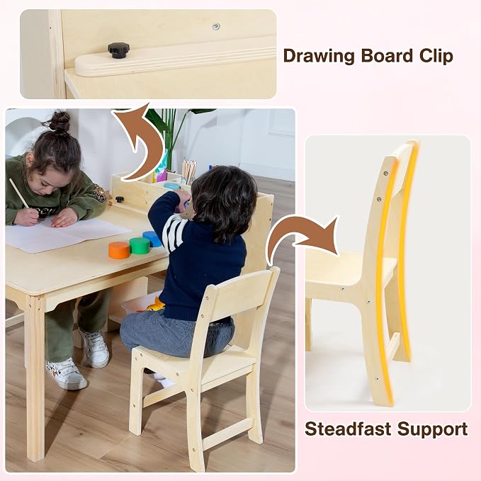 bbgroundgrm Kids Art Table and Chair Set, Birch Wooden Activity Craft Table - Image 4