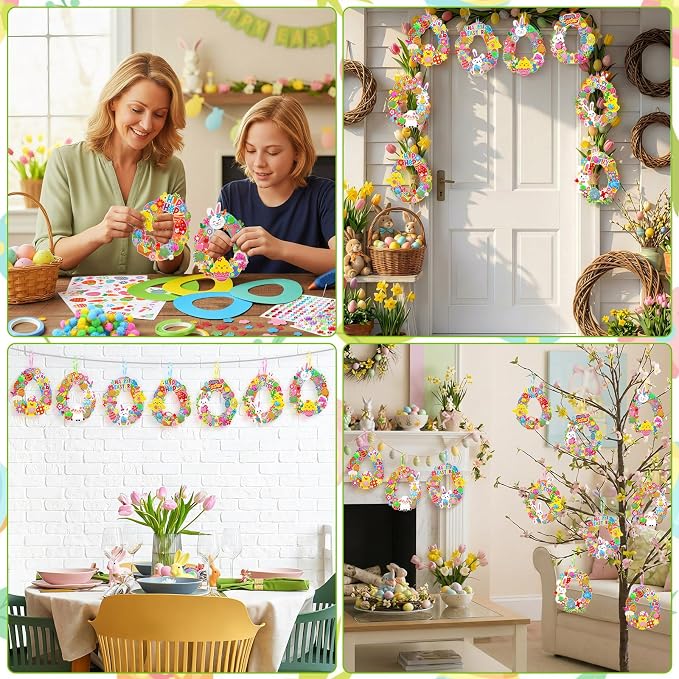 Hollowfly 48 Sets Easter Wreath Craft Kits DIY Easter Egg Wreath Hanging - Image 6