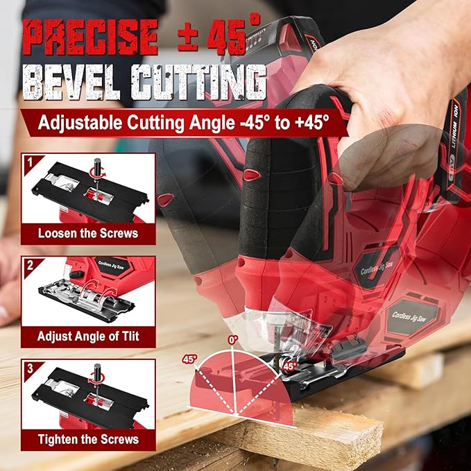 Cordless Jigsaw for Milwaukee 18V Batteries, Brushless Jig Saw Tool with 3 Position Orbital Settings, Adjustable Bevel Cuts (0-45°), Tool-Free Blade Change, LED Light(Tool Only)