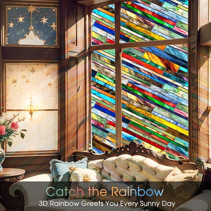 Coavas Stained Glass Window Film: Upgrade 3D Rainbow Window Clings Sun Blocking - Image 2